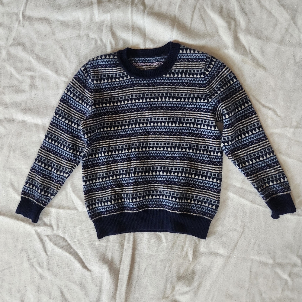 100% Cashmere Fair Isle Sweater Toddler 2T 3T Soft Luxury Knit Blue Cream
